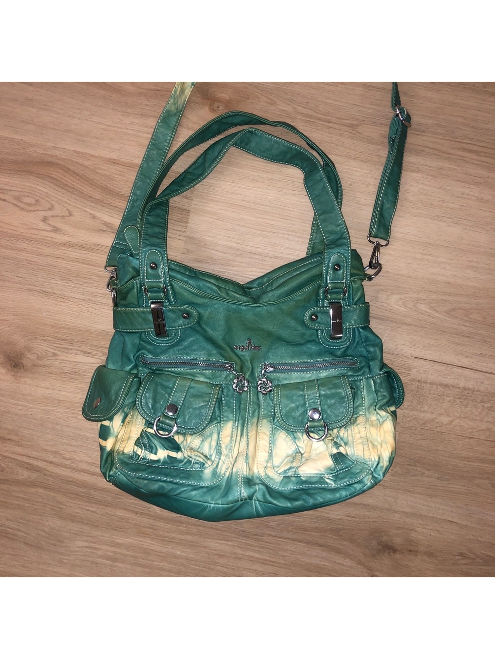 ANGEL KISS GREEN TIE DYE SOFT VEGAN LEATHER HOBO CROSSBODY SHOULDER PURSE BAG